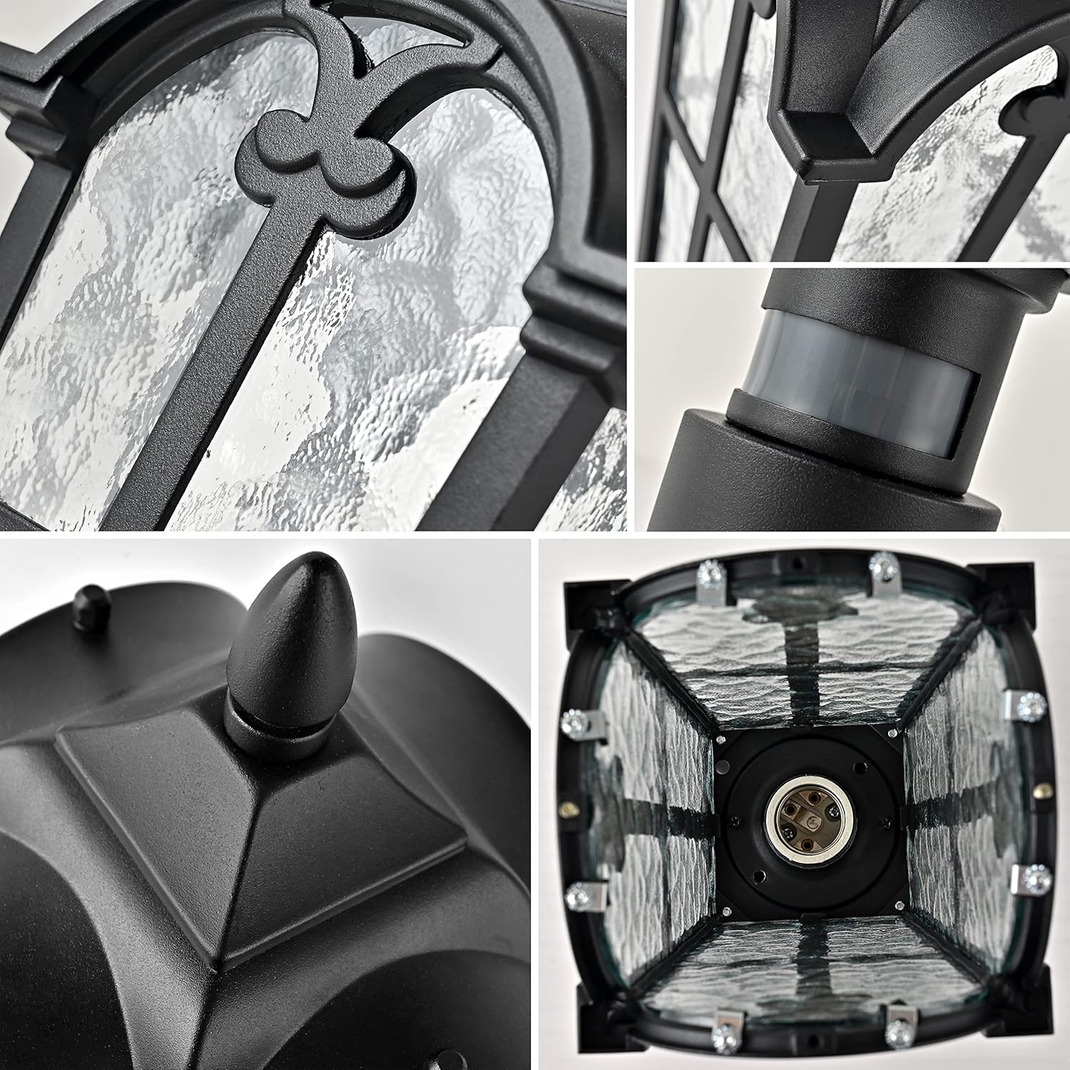 Outdoor Post Light Fixture, Set of 2 Dusk to Dawn Motion Senior Exterior Post Lamp IP65 Waterproof Pole Lantern Lighting Fixtures, Sand Textured Black with Water Ripple Glass,Not Included Base