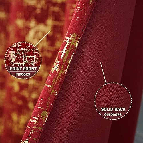 Miniatura 3 de Tititex Cortinas opacas de terciopelo rojo dorado de 84 pulgadas de largo, juego de 2 paneles para cortinas de ventana de dormitorio, cortinas