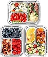 FIT Strong & Healthy 3-Compartment Glass Meal Prep Containers 32oz Bento Lunch Boxes Leakproof Lids Blue 3-Pack