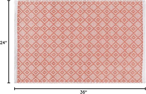 Miniatura 3 de Alfombra de área de 2 x 3 pies, color rosa polvoriento, algodón, diamante, para sala de estar, dormitorio, lavable, antideslizante, alfombra de