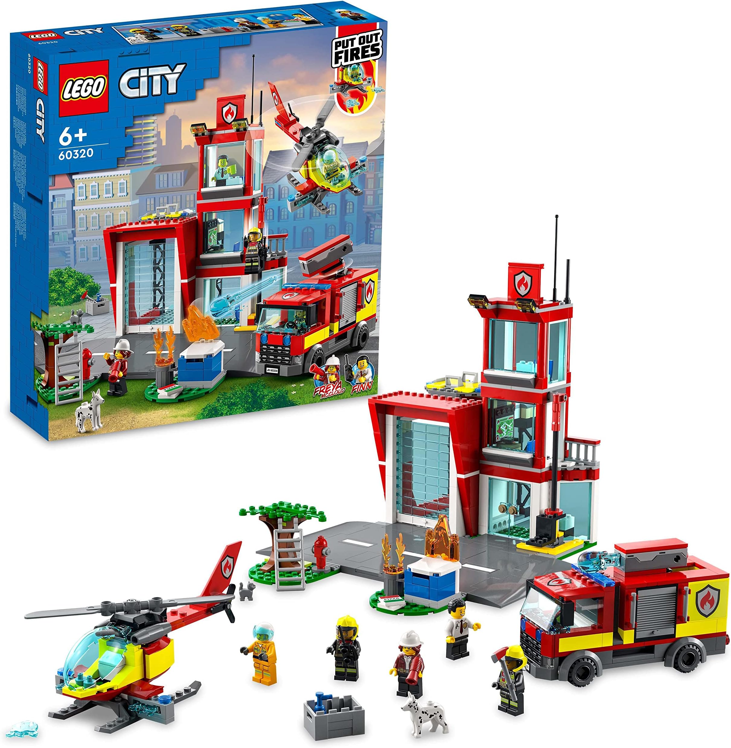 City Fire Station Set 60320 with Garage, Helicopter & Fire Engine Toys Plus Firefighter Minifigures, Emergency Vehicles Playset, Gifts for Kids Age 6 Plus