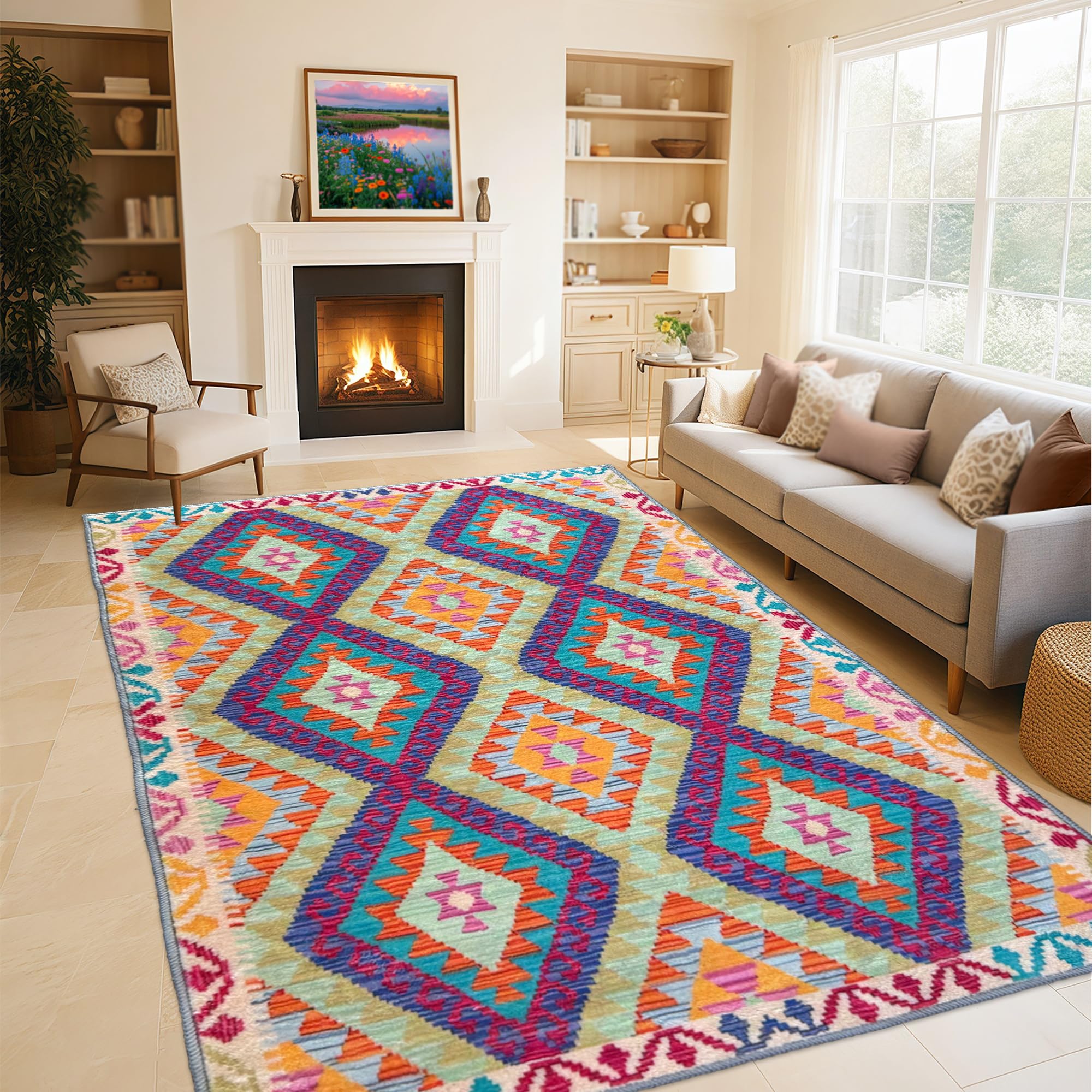 Tapis antidérapant lavable pour salle à manger et salon doux