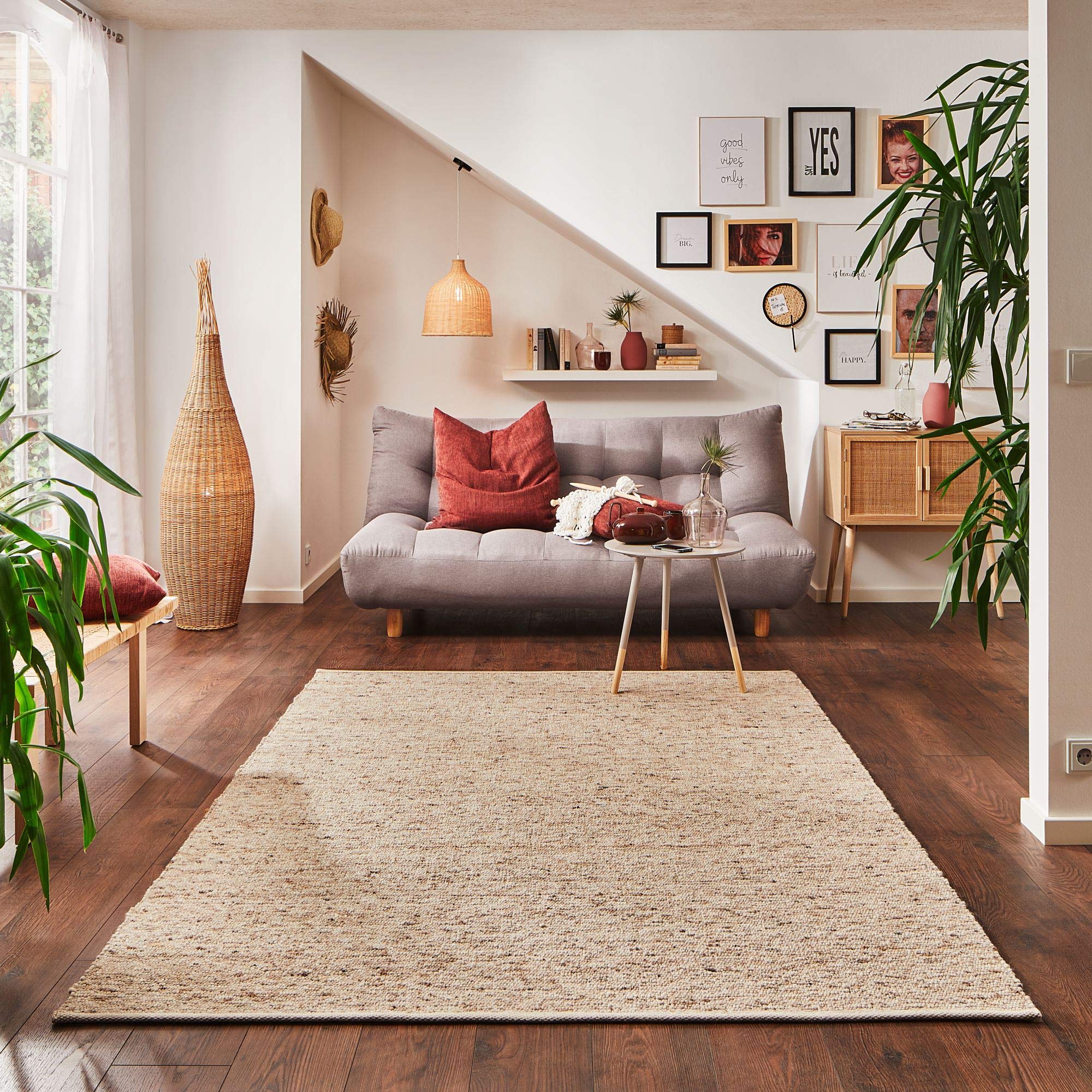 Steffensmeier Handwebteppich Walchsee | Schurwolle mit Fusselstopp, Natur Dunkel, handgewebt, Größe: 70x130 cm Wohnzimmer und Schlafzimmer