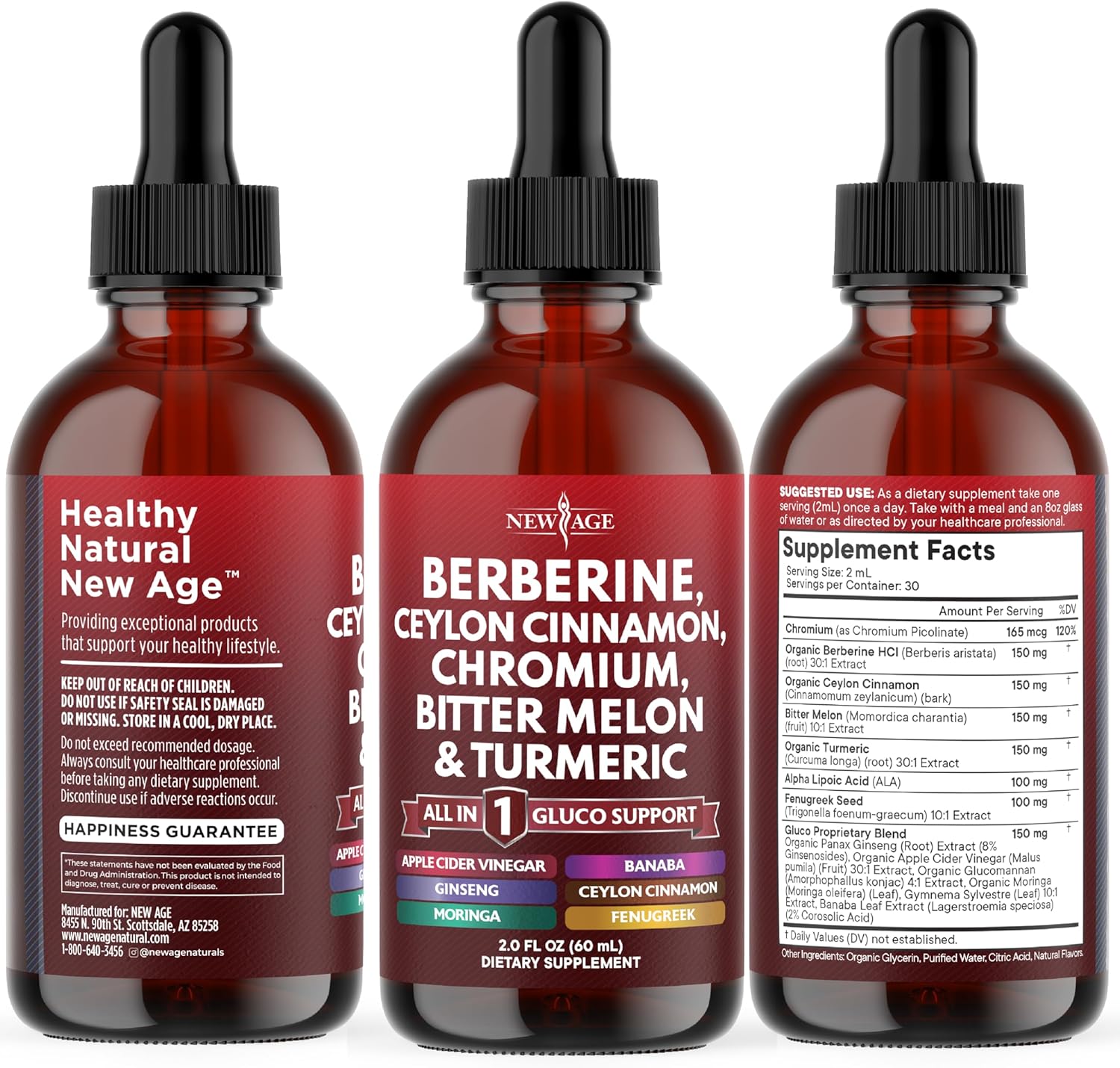 Berberine with Ceylon Cinnamon Supplement Liquid Drops + Bitter Melon Extract, Glucomannan, Gymnema, Chromium, Turmeric, Panax Ginseng, Moringa- 8 OZ