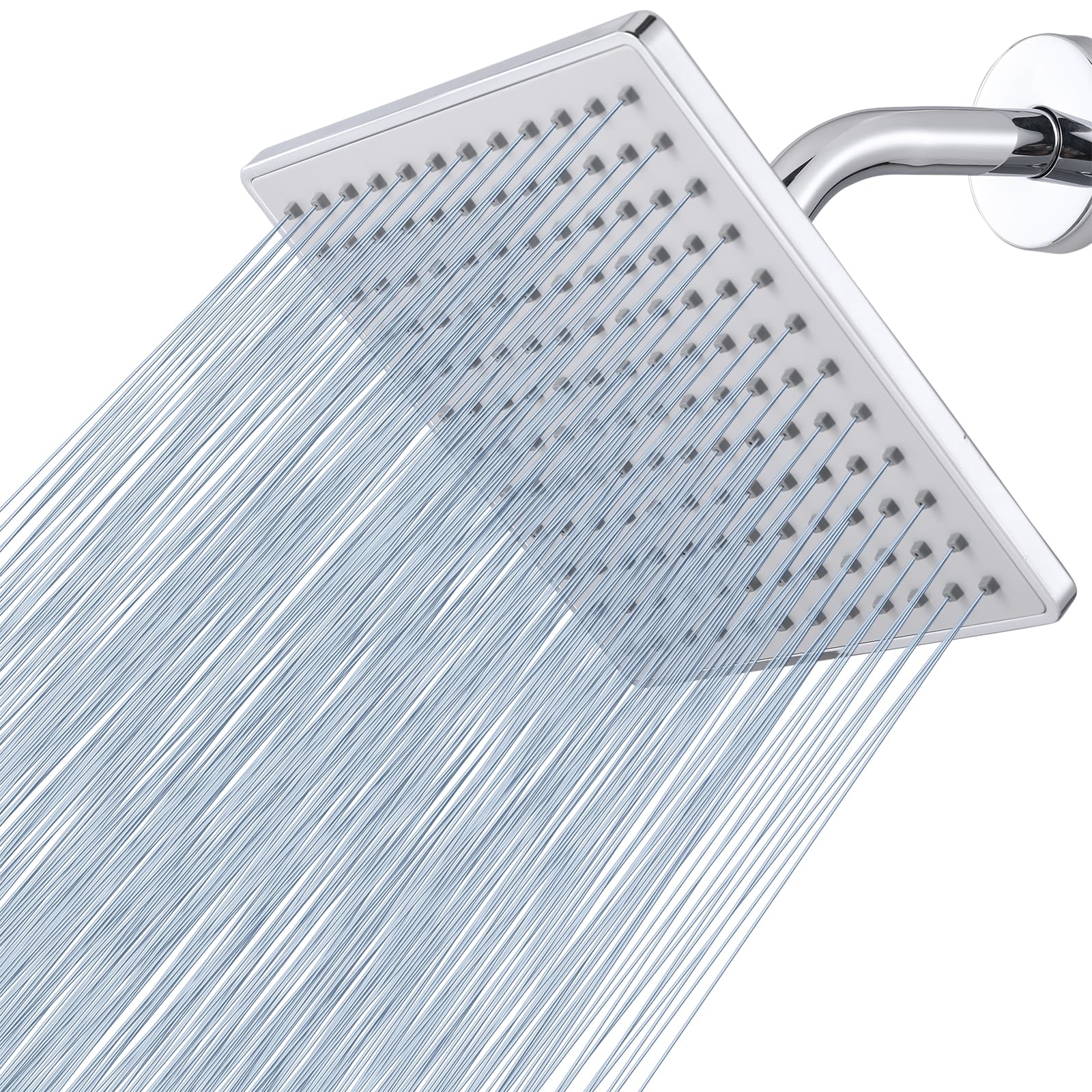 Voolan 8" Rain Shower Head - Luxury Modern Look - The Adjustable Replacement For Your Bathroom Showerhead - Square High Flow Rainfall Showers (Chrome)