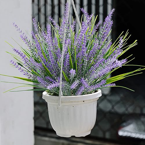 Miniatura 3 de Uieke 6 plantas artificiales de lavanda para exteriores, 14.5 pulgadas, resistentes a los rayos UV, 3 flores de lavanda falsas con 3 tallos de