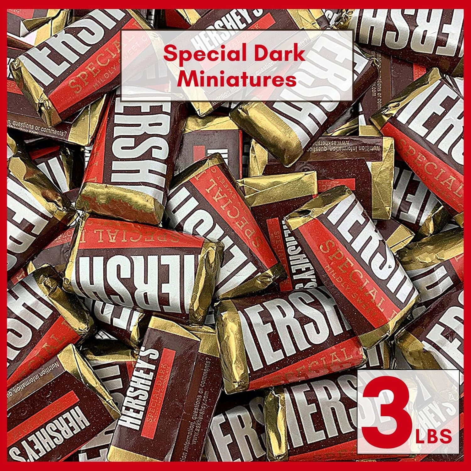 Hershey's Miniature Special Dark Chocolate Bars, Bulk, Individually Wrapped Minis (3 Lbs.) Perfect for Movie and Game Nights, Home & Office Candy Bowls, Baking, Gifts & More!