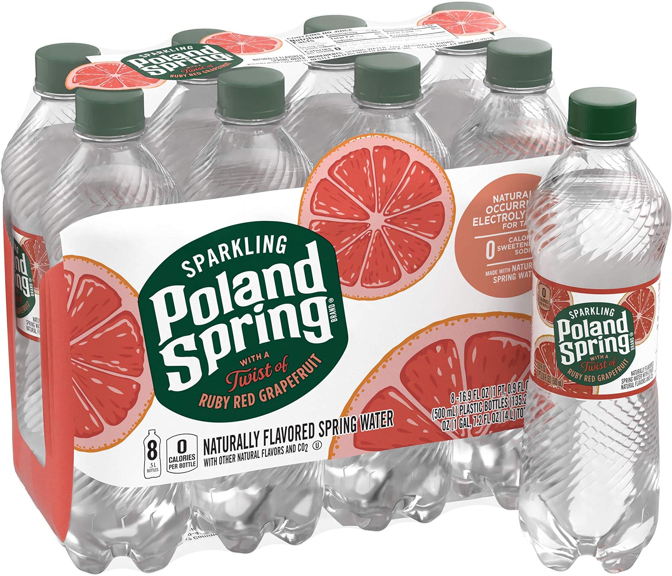 Poland Spring Sparkling Water, Red Ruby Grapefruit, 16.9 Fl Oz, Pack of 8