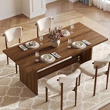 63" Mid Century Modern Walnut Dining Table, Seats 4-6, Reinforced Beam