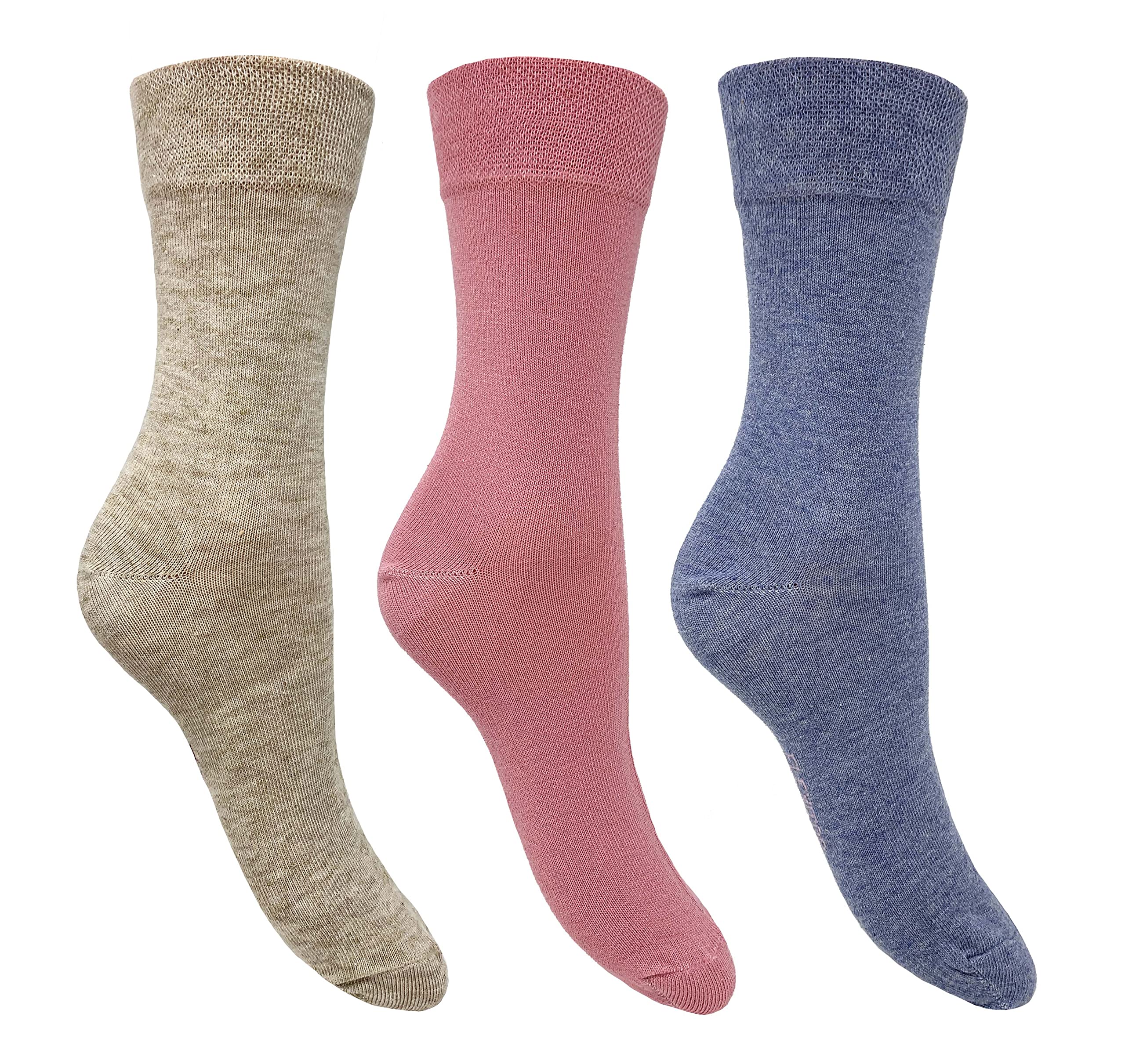 Flexitop Women's Multicolour Plain Mix Socks | 3 Pairs | U.k. Size 4-7| Beige, Pink And Blue Socks, Soft Hold, Comfort Socks, Gentle Grip Socks.
