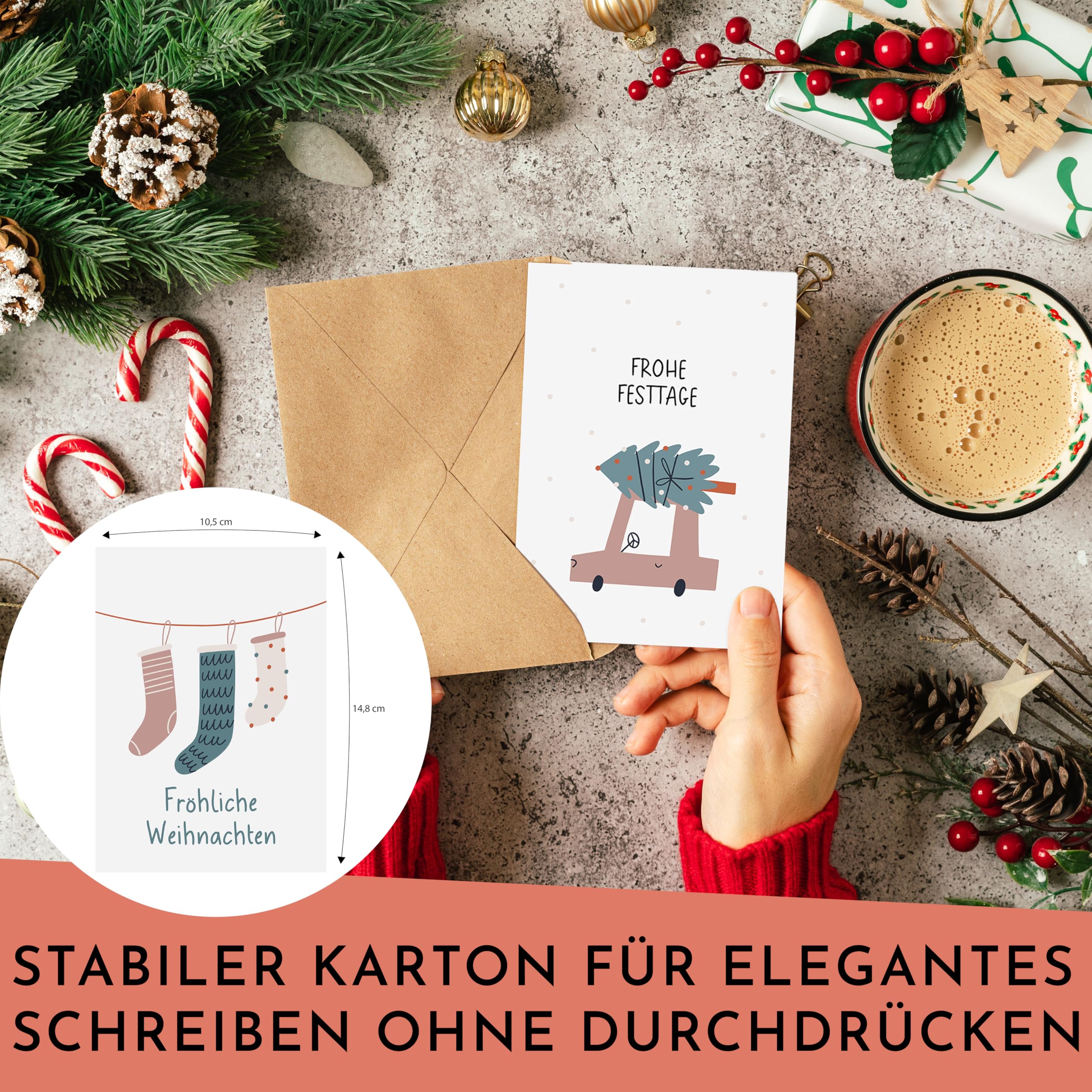 CraftWerk Biglietti di Natale con busta, set da 30 pezzi, formato DIN A6