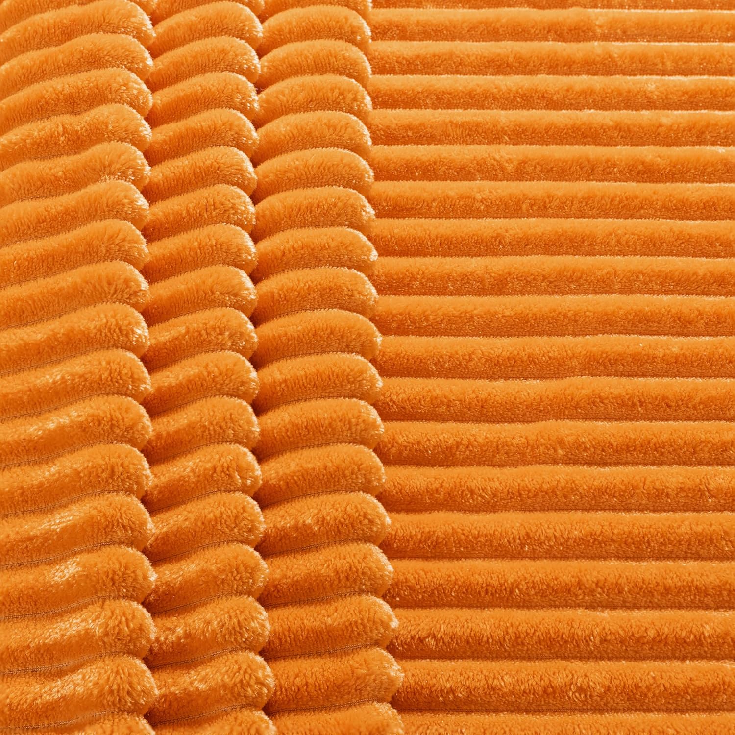 PAVILIA Super Soft Fleece Throw Blanket Orange, Luxury Fuzzy Plush Flannel Throw, Warm Cozy Ribbed Microfiber Blanket for Sofa Couch Bed, Lightweight Striped Blanket, Orange, 50x60 - Image 4