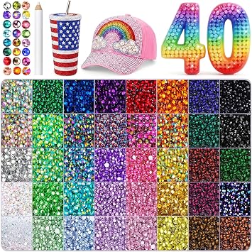 41,000 pcs Bedazzling Kit with Resin Rhinestones, 40 Colors 3 mm Flatback Jelly Gems Bedazzler Set, DIY Nails, Shoes, Mugs, Books, Crafts & Diamond Art