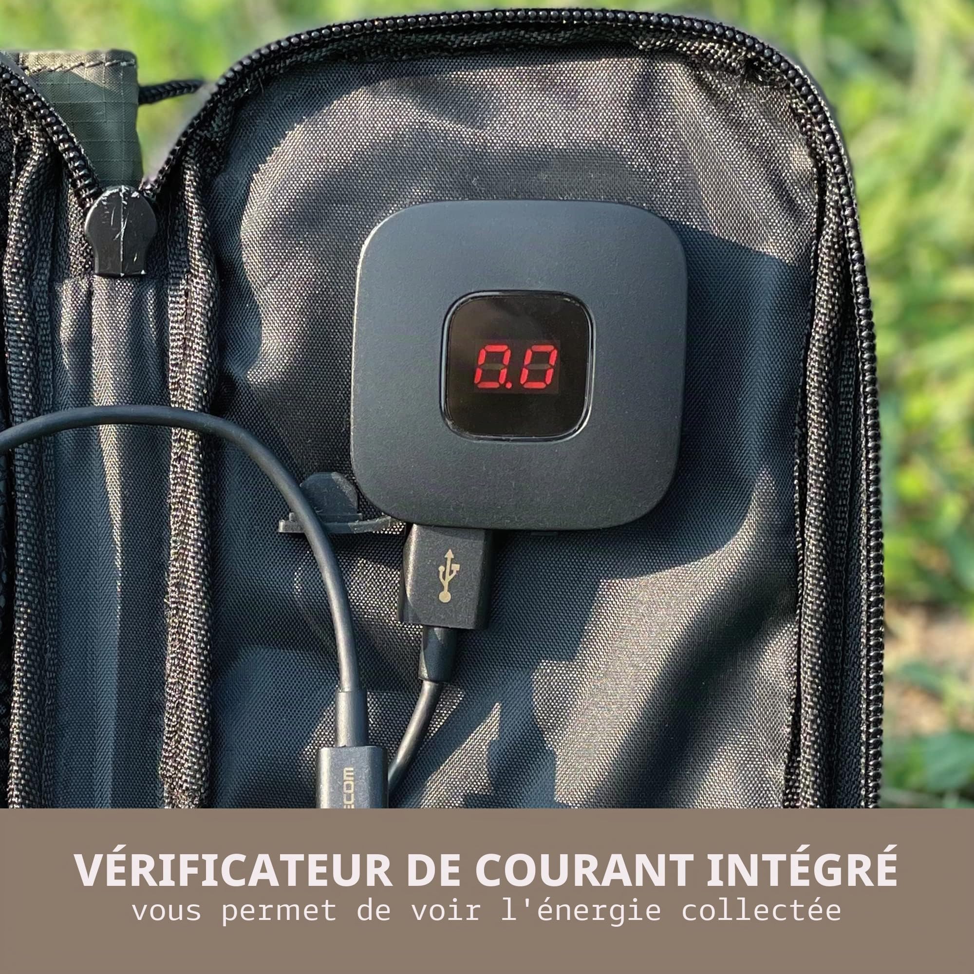 ELECOM NESTOUT Panneau Solaire Portable, Double Ports USB-A, Chargeur de génération d'énergie 28 W pour téléphone Camping, Nylon indéchirable Durable, résistant à l'eau, Pliable, léger, Supports