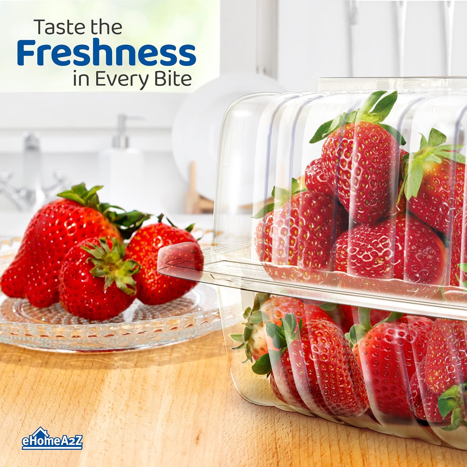 EHOMEA2Z Food Containers Clear with Lids Hinged Take Out Clam Shells Clamshell Packaging, Durable and Easy Grip, Pie To Go Containers For Desserts, Restaurants, Parties(5" x 5" - 40 Count)