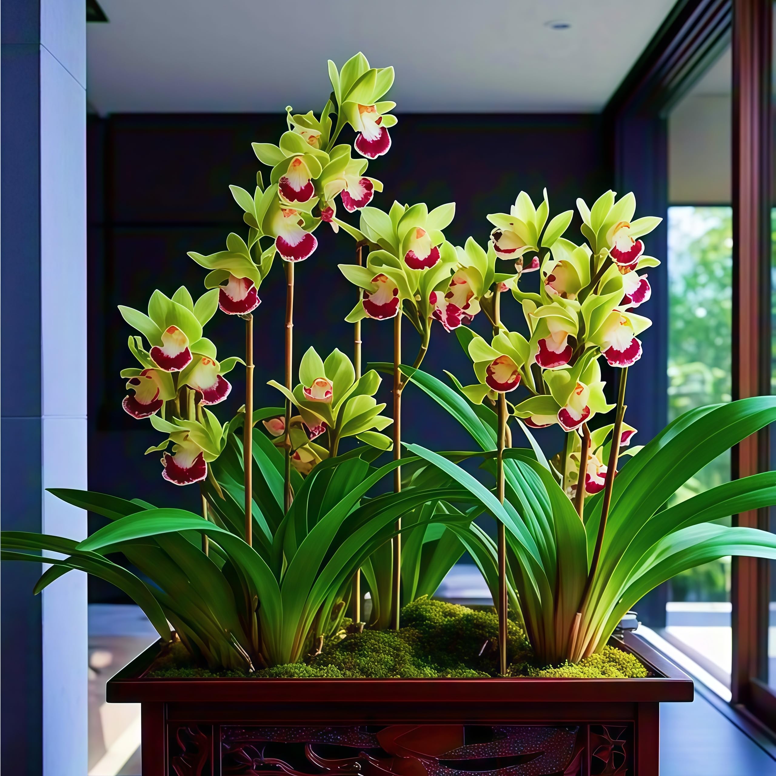 Beautiful Cymbidium Orchid for Planting UK, Hardy Perennial, Excellent Display, Mix Greening Flower, Natural Organic, Wedding, Balcony Garden-10 Bulbs-F โ image 1