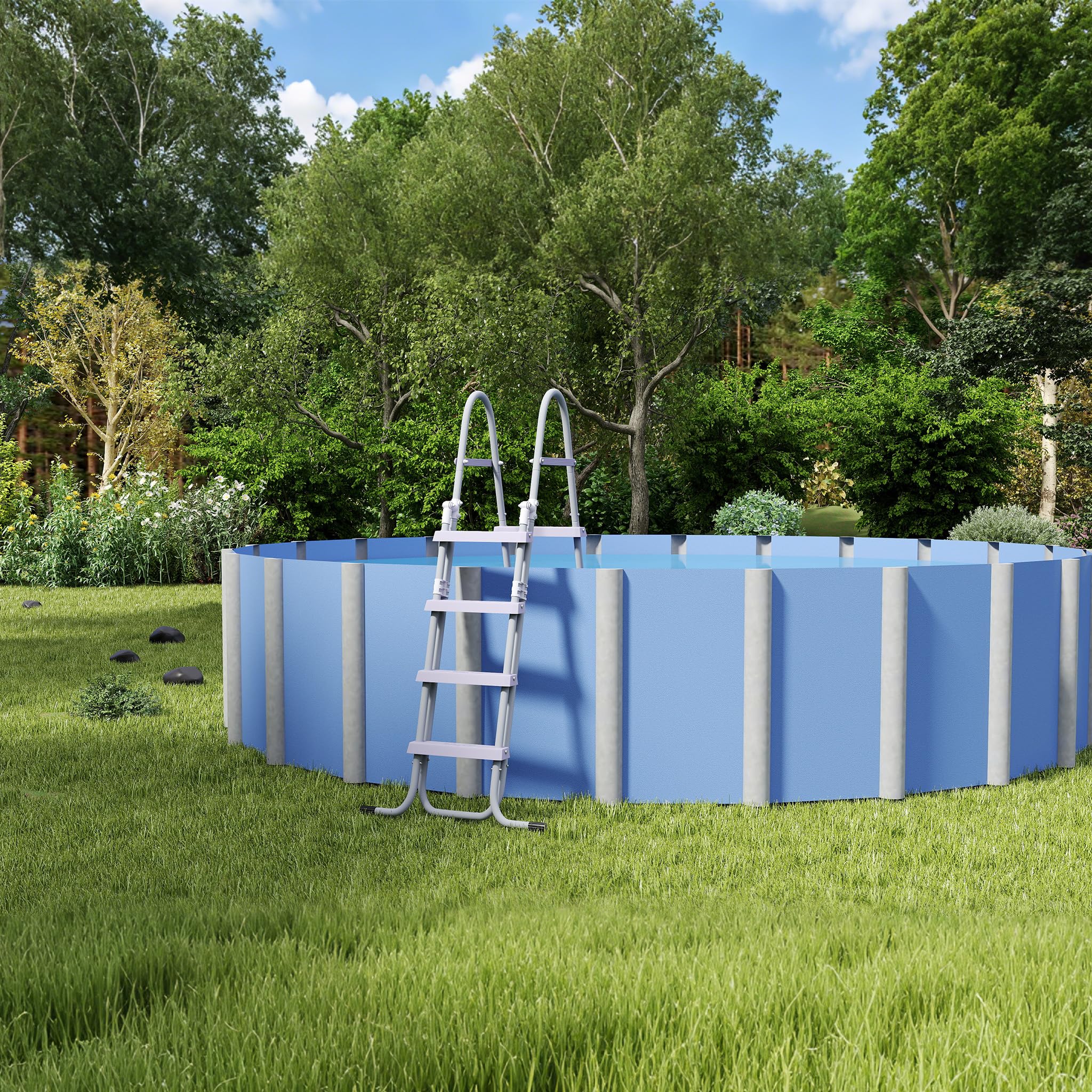 HENGMEI Échelle de piscine 4 marches avec main courante, échelle d'entrée pour piscines hors sol antidérapante, échelle de sécurité avec dispositif antidérapant. Capacité de charge maximale : 150 kg