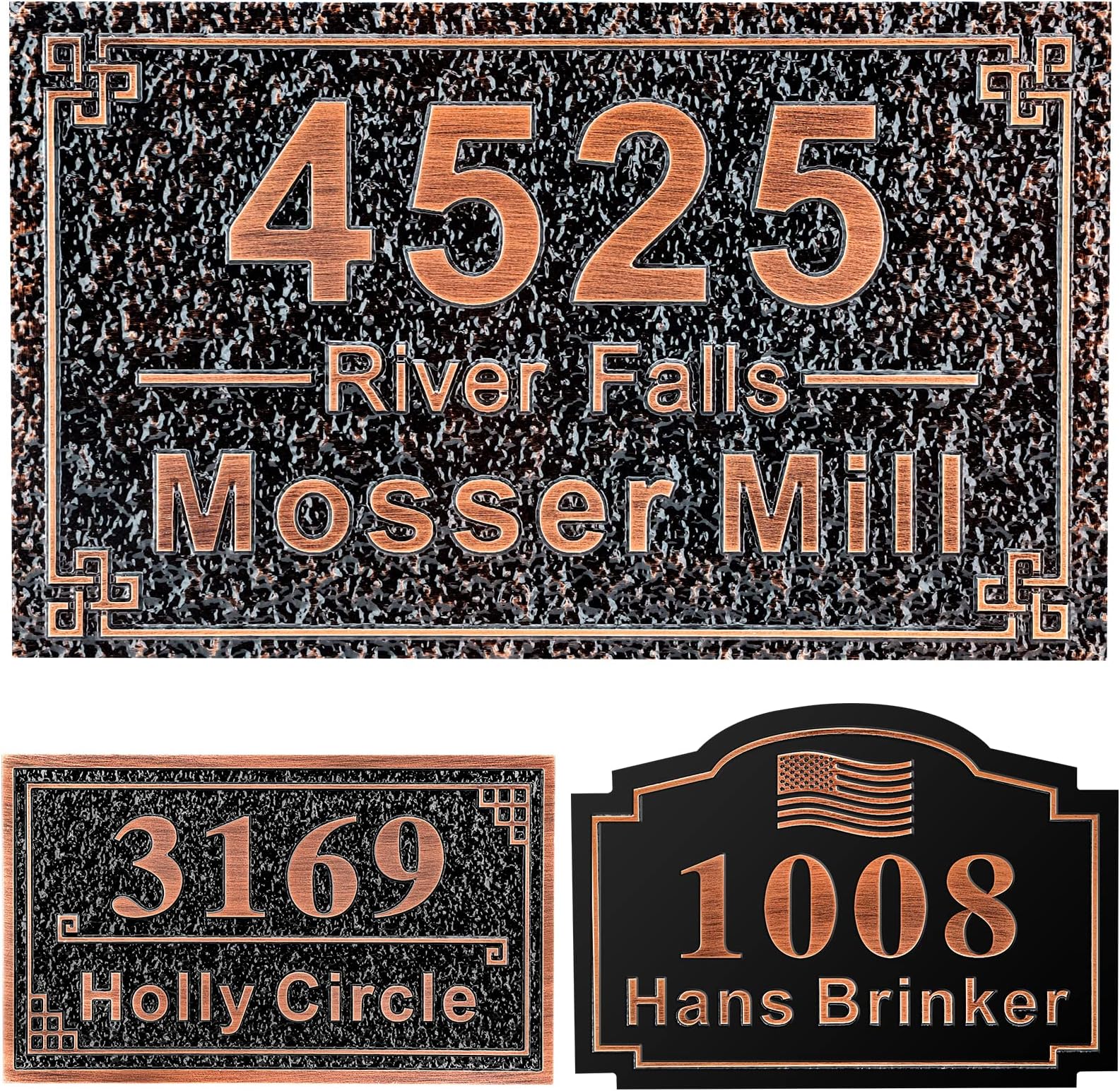 Personalized Cast Address Sign House Number Home Address Plaque 12 Inch, Custom Steet House Number Sign, Metal or Acrylic Antique Brass for Outside Vintage