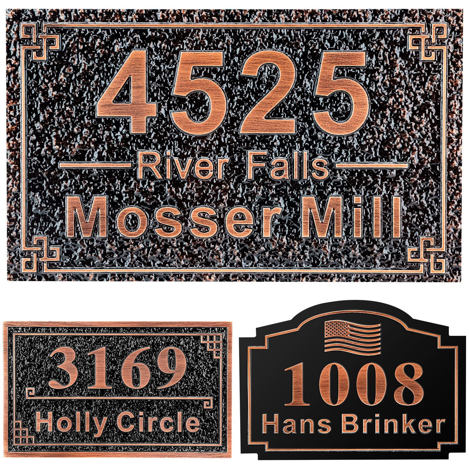 Personalized Cast Address Sign House Number Home Address Plaque 12 Inch, Custom Steet House Number Sign, Metal or Acrylic Antique Brass for Outside Vintage