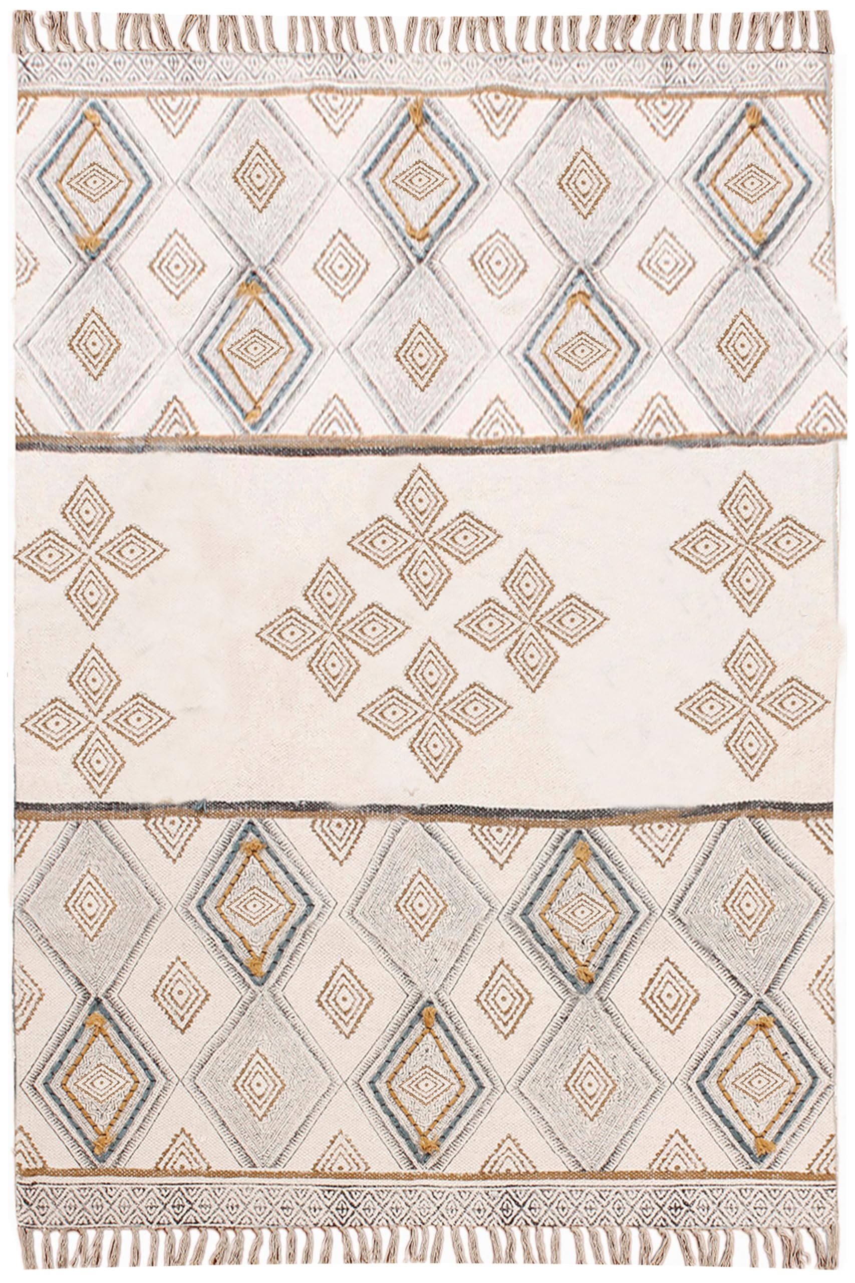 Tapis de couloir fait main en coton bohème beige et gris chic