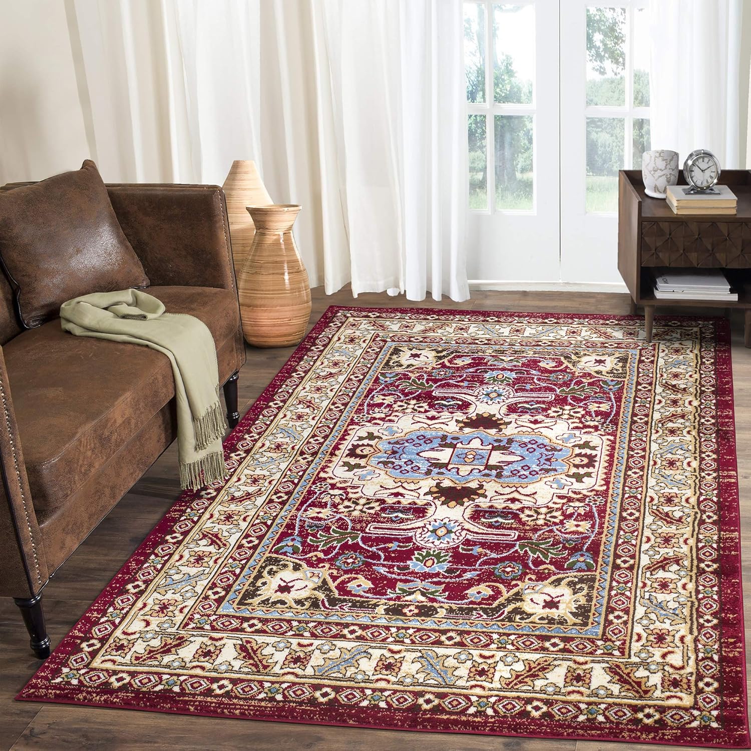 A2Z RugQashqai 5578 Southwestern Medallion Persian Style Red Pattern