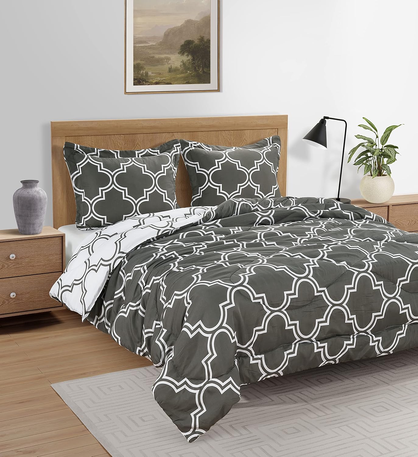 Bedding King Comforter Sets - Printed Charcoal 3-Piece Down Alternative Bedding Set, Luxurious & Soft Microfiber Bed Comforter Sets, All - Season Lightweight Warm Comforter(1 Comforter,2 Pillow Shams) : Home & Kitchen