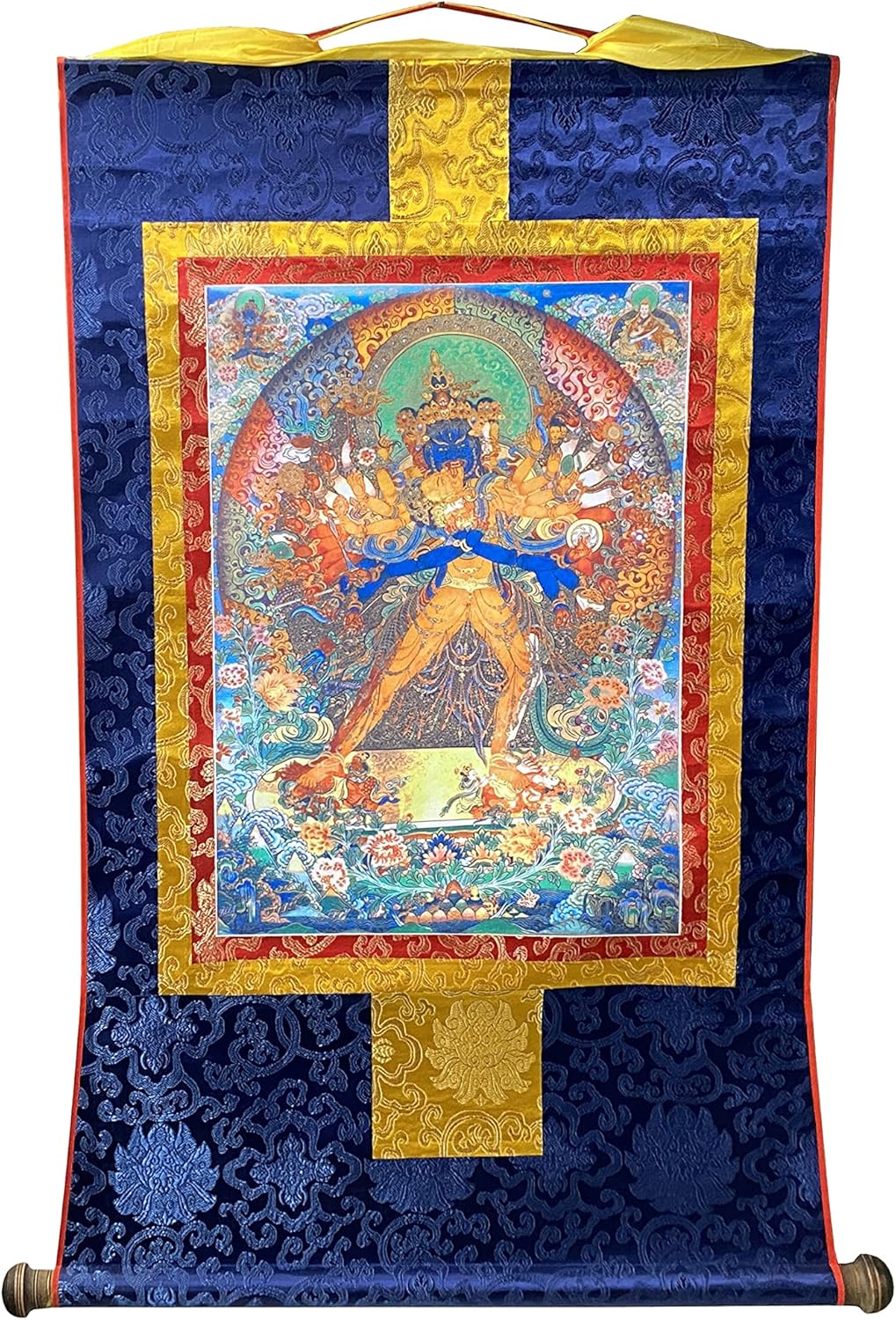 Tibetan Print Fabric Trim Guardian Buddha Deity Art Wall Scroll Thangka Aws2225