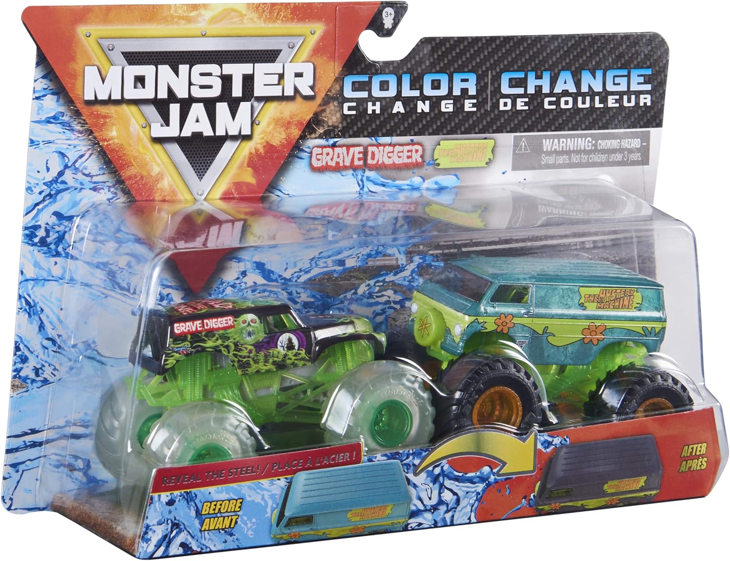 Monster Jam, Official Grave Digger Vs. Mystery Machine Color-Changing Die-Cast Monster Trucks, 1:64 Scale