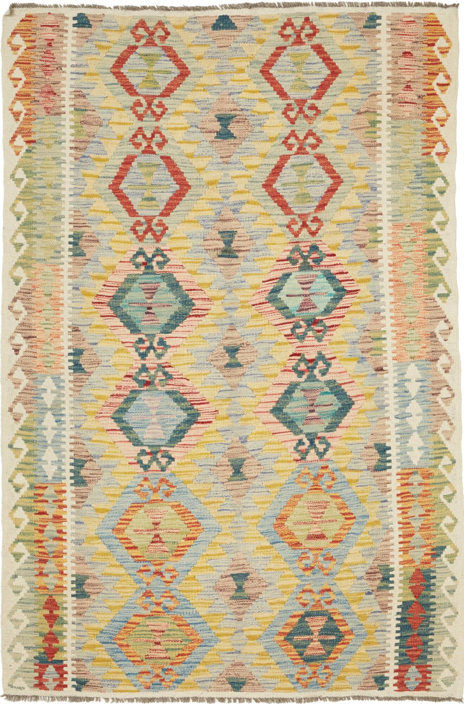 Tapis Kilim Afghan 122x180 tissé à la main en pure laine d'Orient