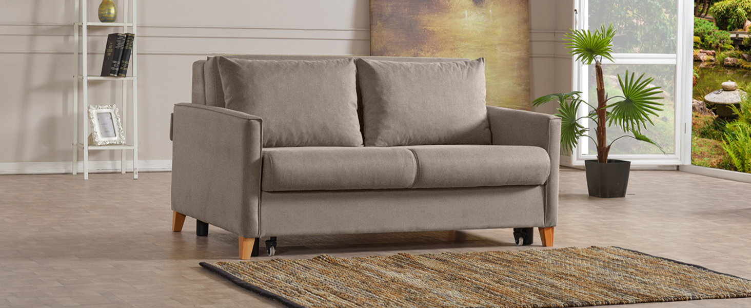 Divano Letto 2 Posti Matrimoniale Con Box - Tessuto Beige, Chaise Longue Estraibile - Foto 3