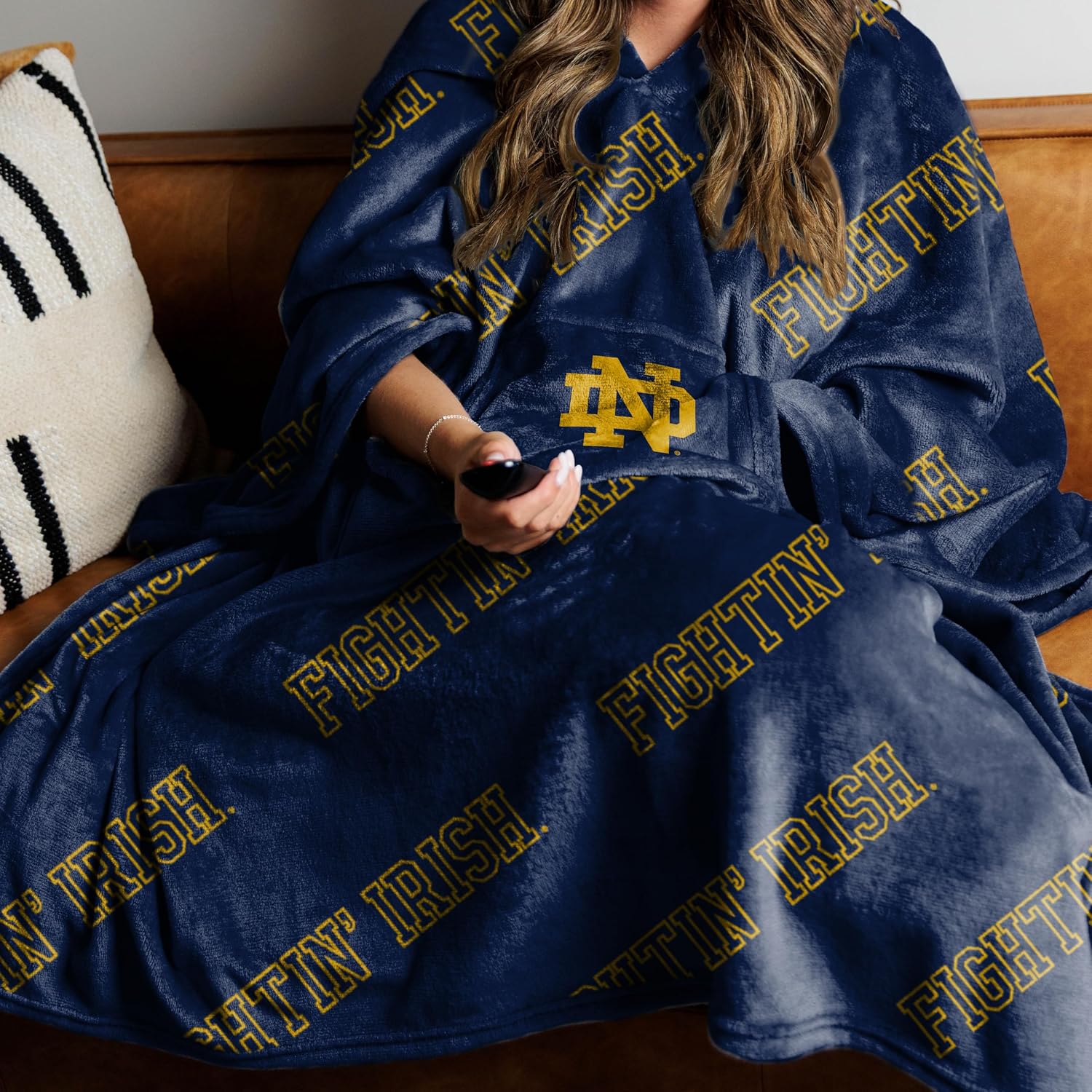 Logo Brands NCAA Wearable Throw Blanket – Oversized Plush Fleece Wrap with Front Pocket |Cozy Game Day & Stadium Cover-Up