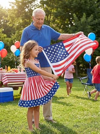 CM-Kid Little Girls 4th of July Dress Kids Independence Day Dresses American Flag Sundress Summer Patriotic Outfit Clothes