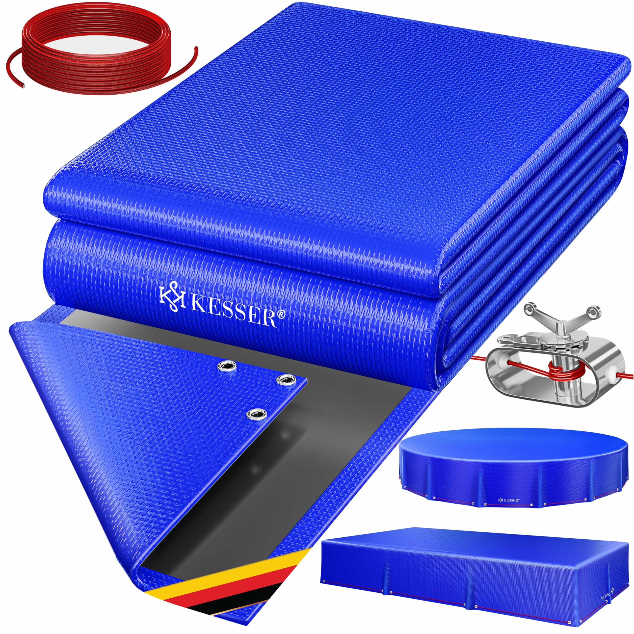 KESSER® Solar Poolabdeckung Pool Abdeckplane Rechteckig 410x220cm Poolplane 200g/m² PE Material Inkl. Stahlseil + Seilspanner mit Ösen Solarplane Abdeckung UV-resistent, Wetterfest für Sommer & Winter