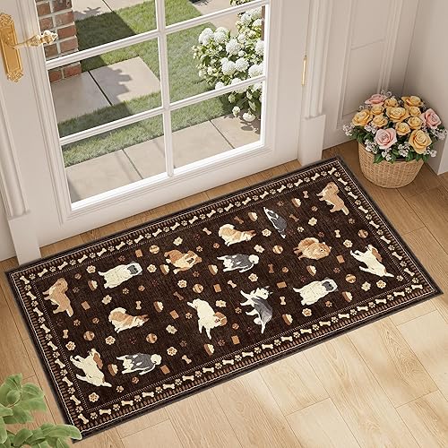 DUKINO 2x4 Runner Rug for Entryway, Animal Dog Print Washable