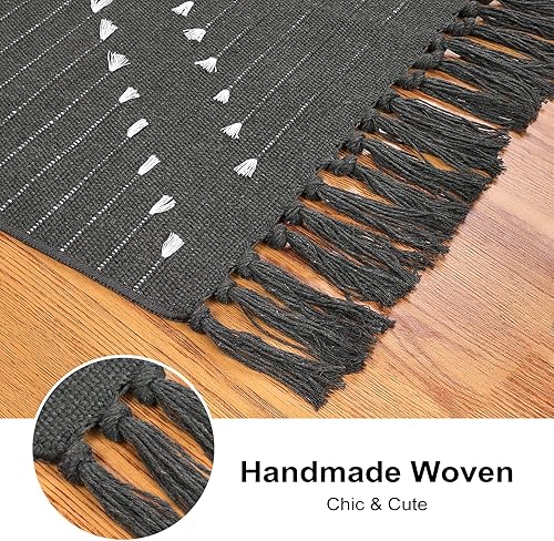 Miniatura 4 de HAOCOO Alfombras de baño grises de 2 x 3 pies, alfombra tejida de algodón pequeña lavable con borlas, alfombra marroquí para puerta delantera,