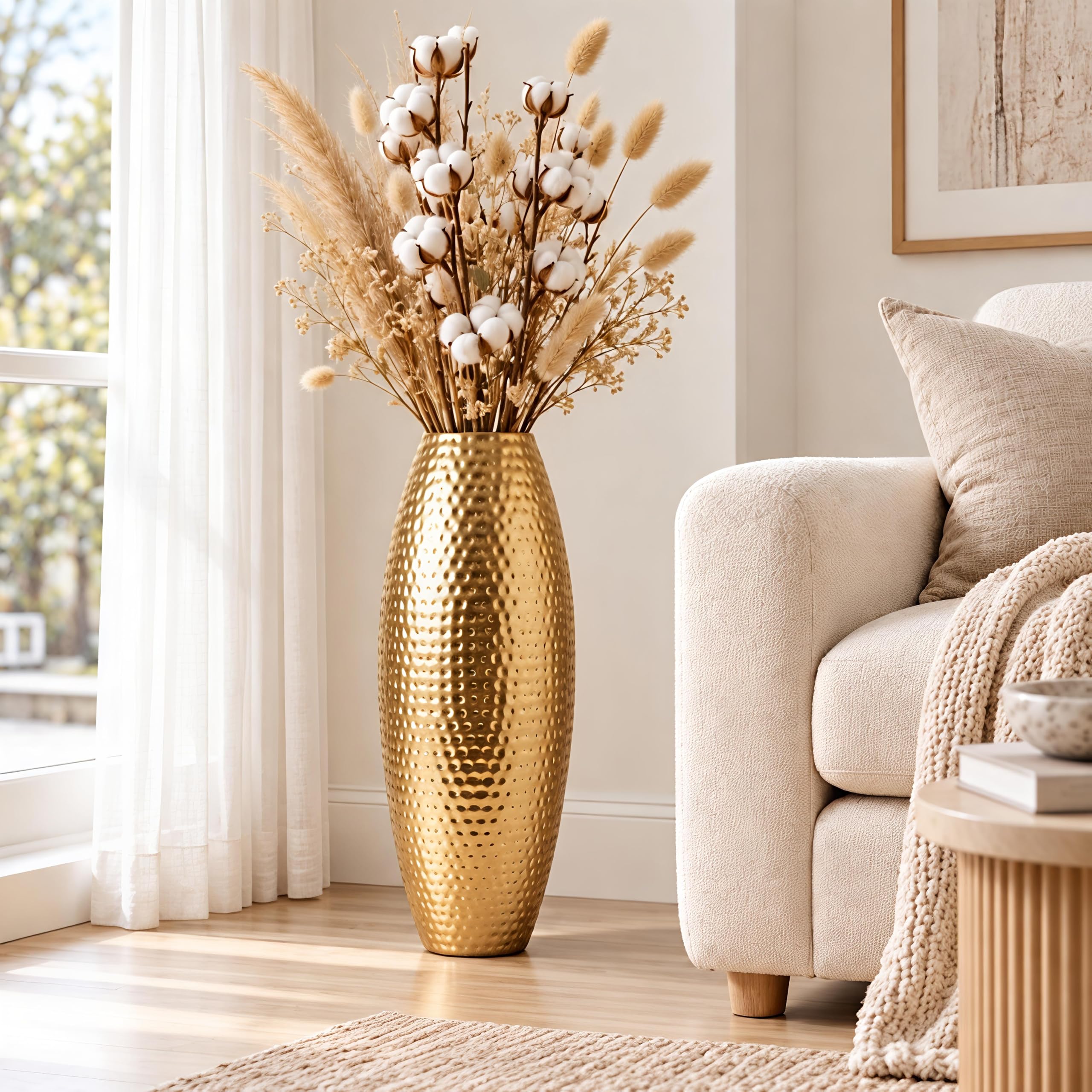 Hammered Gold Metal Flower Vase - 24 Inch -7