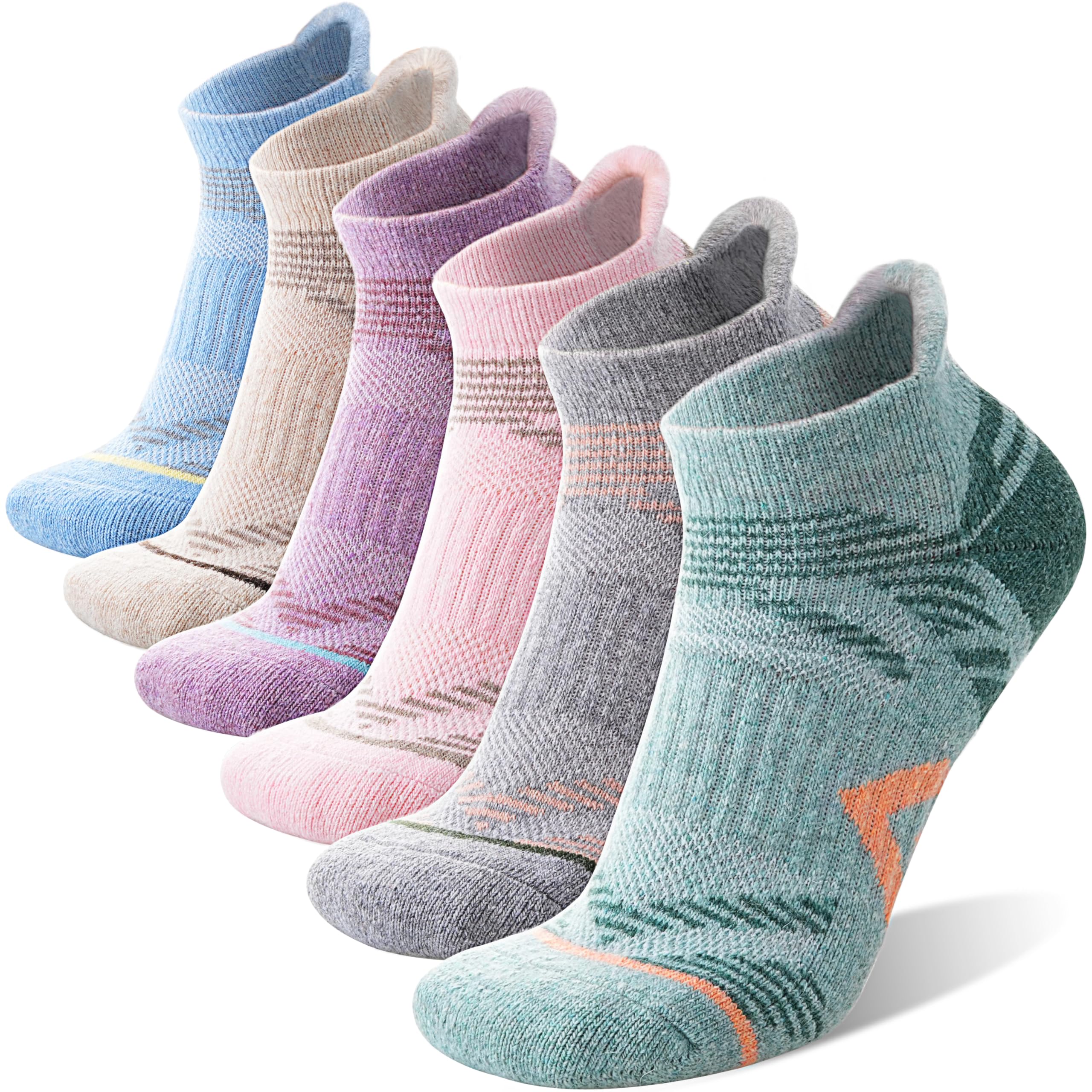 ANTSANG 6 Pairs Merino Wool Ankle Hiking Running Socks Compression Thick Cushion Breathable No Show Socks for Men Women