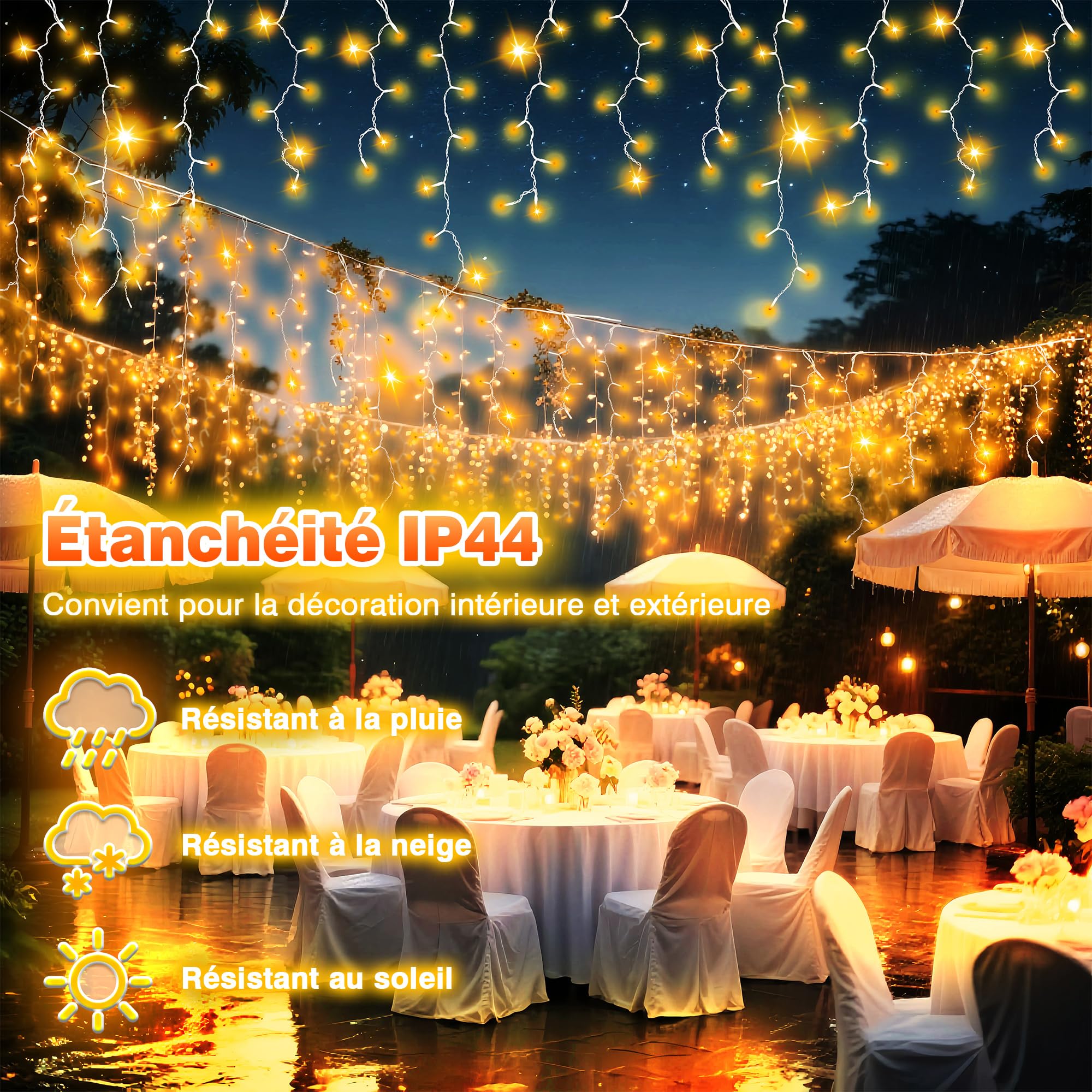 Xahpower 624 LED Guirlande Lumineuse, 18 m Lumières de Noël en Forme de Glaçon Cascade, 8 Modes, 4 Régler la Luminosité, Éclairage de Noël pour Mariage, Fenêtre, Jardin