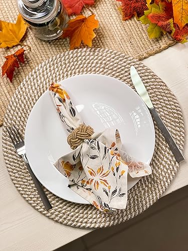 Miniatura 5 de CHARDIN HOME Mantel redondo trenzado de yute y algodón (juego de 4), tamaño 13 pulgadas, redondo, color yute natural y blanco.