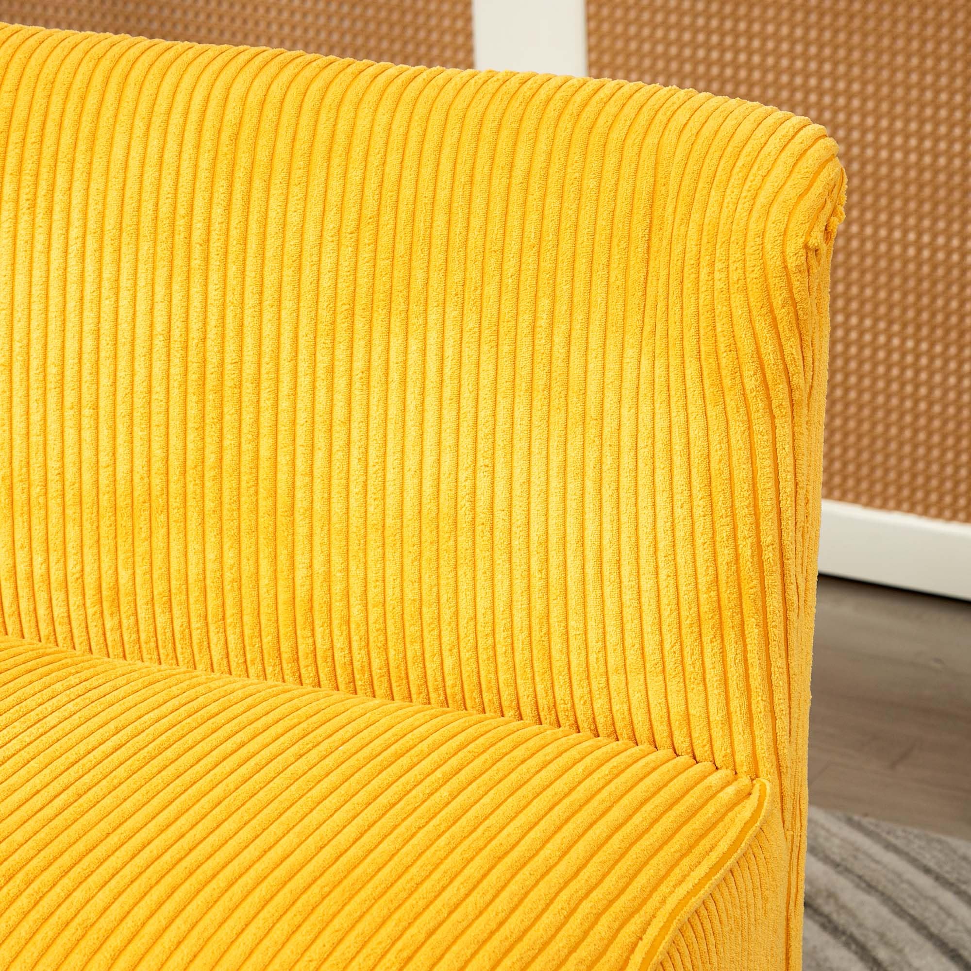 HOMCOM Sofa 2 Sitzer Couch, Kleine Loveseat mit Cord-Optik Modern Polstersofa für Wohnzimmer, Schlafzimmer, kleinen Raum, Gelb 117 x 56,5 x 77 cm