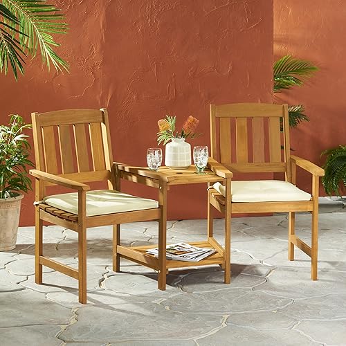 Miniatura 4 de Christopher Knight Home Belice Outdoor Meranti Contiguo 2 plazas, color crema y roble miel