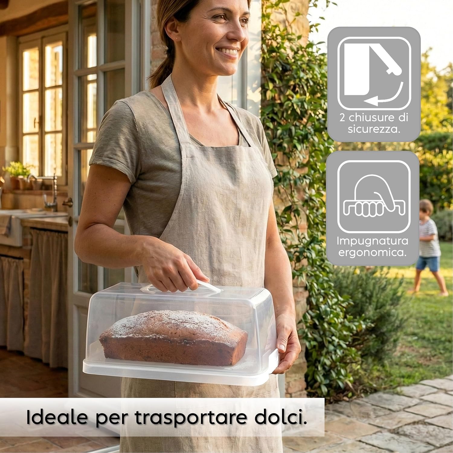 Snips - Plumcake Holder - Loaf Cake Container with Safety Locks - 34.4 x 14.8 x 14.2 cm - Plum Cake carrier, Made in Italy - 0% BPA and phthalate free