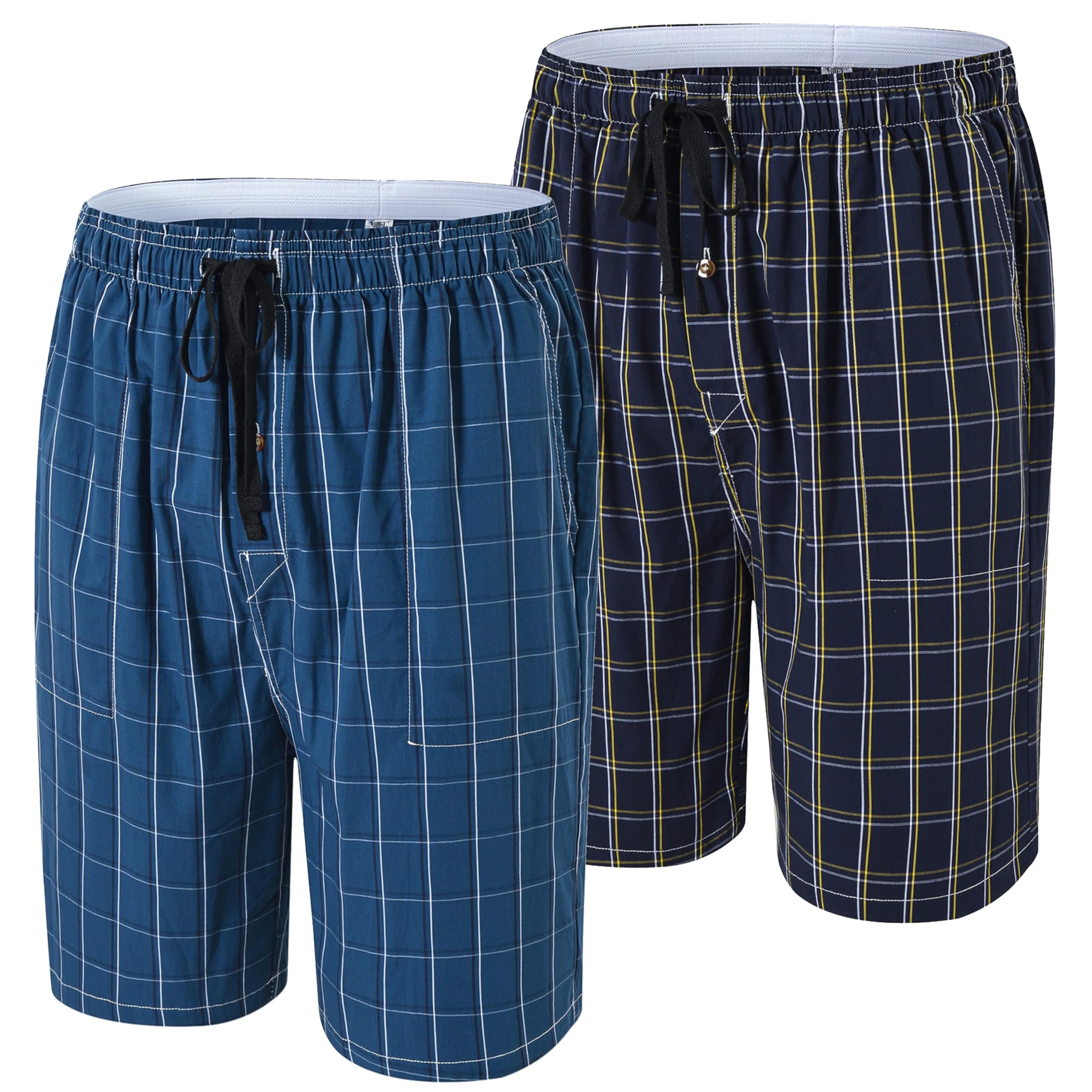 MoFiz Herren Pyjamahose Kurz Schlafanzughose Loungewear Karierte Schlafshorts 2er Pack