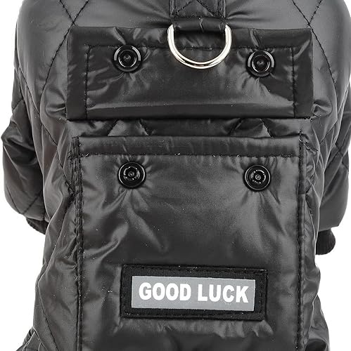 Miniatura 7 de SMALLLEE_LUCKY_STORE Abrigo de invierno acolchado para mascotas con bolsillo anillo en D para perros pequeños gatos impermeable resistente al viento