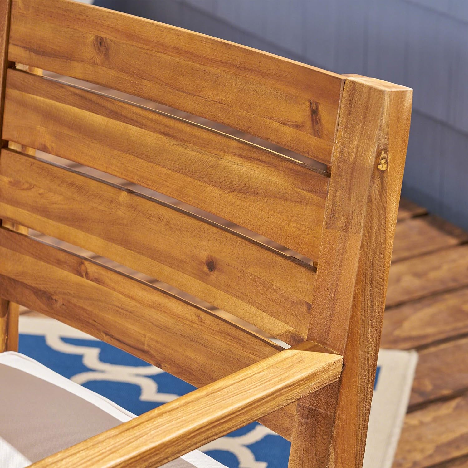 GDFStudio Great Deal Furniture Outdoor Acacia Wood Dining Chairs, Sandblast Natural and Cream (Set of 2)