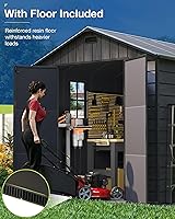 Vista 5 de Amopatio Cobertizo de almacenamiento de resina de 6 x 6 pies, cobertizo para exteriores con piso incluido, cobertizos de plástico