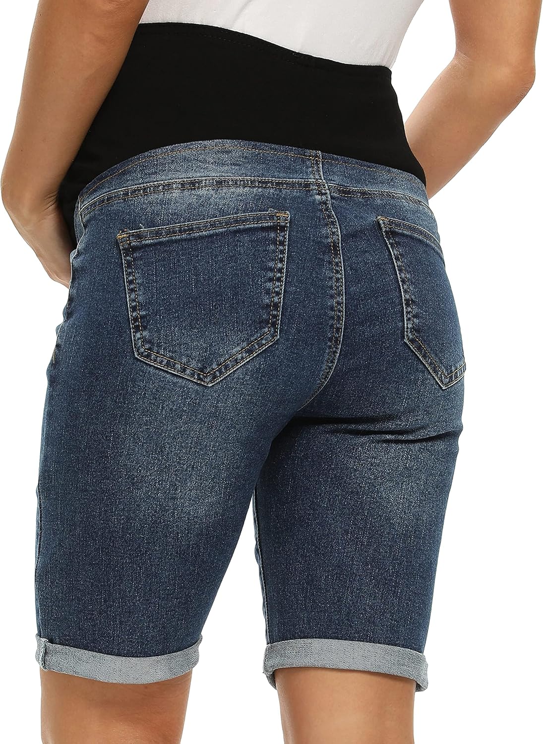Foucome Women's Materntiy Denim Shorts Over The Belly Comfy Stretch Bermuda Jean Shorts - Image 2
