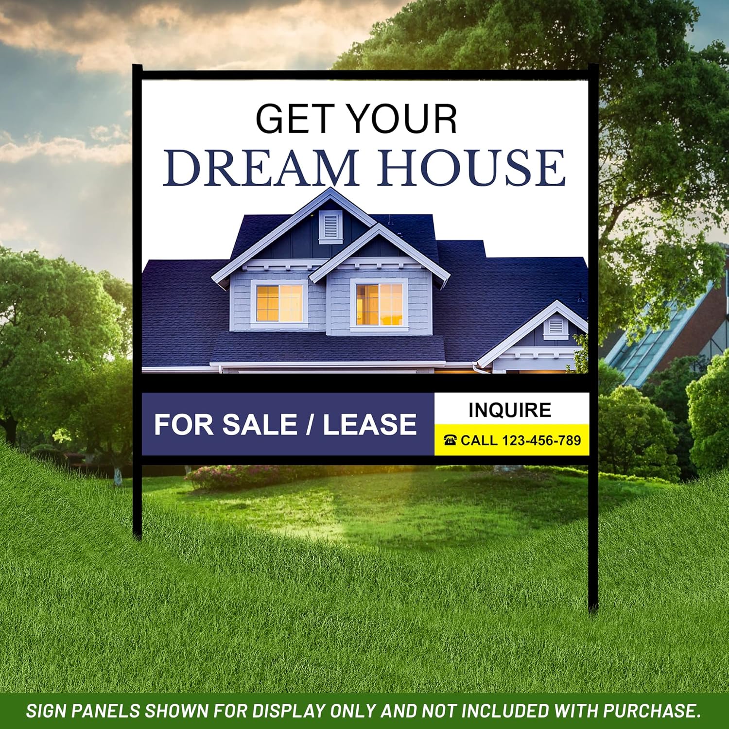 Real Estate Yard Sign Metal H-Frame (Pack of 1), Easy Slide-In Open House Signs for Real Estate, Durable Yard Signs, Compatible with 1/8-Inch Thick Sign Panels - 24 x 36 Slide-In with Rider, Black