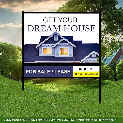 Miniatura 6 de Letrero de metal con marco en H de bienes raíces para el patio, fácil de deslizar, letreros de patio duraderos, compatibles con paneles de letreros