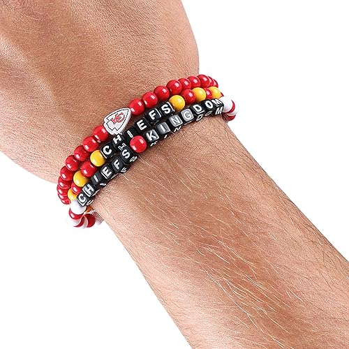 Miniatura 4 de FOCO Paquete de 3 pulseras de la amistad con cuentas con logotipo de equipo de la NFL unisex para adultos